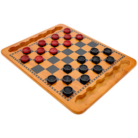 WE Games solid wood checkers board top view for family game night and strategic fun.