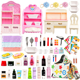 WEHOO 74Pcs dollhouse bathroom set for imaginative play and decor.