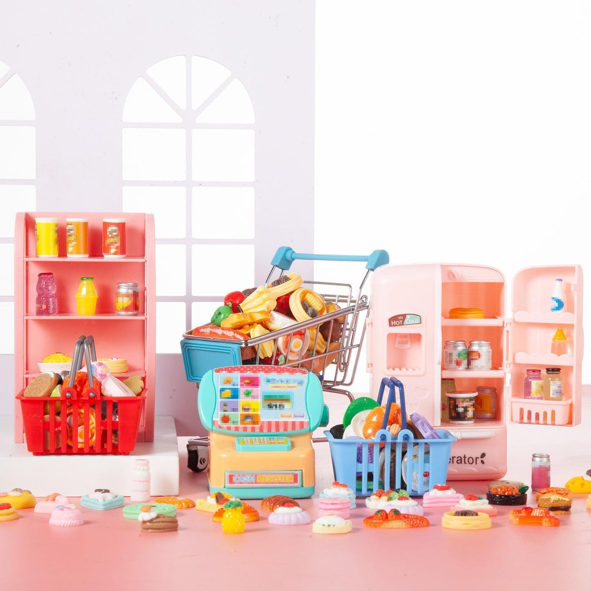 Wehoo blue mini shopping cart for imaginative play