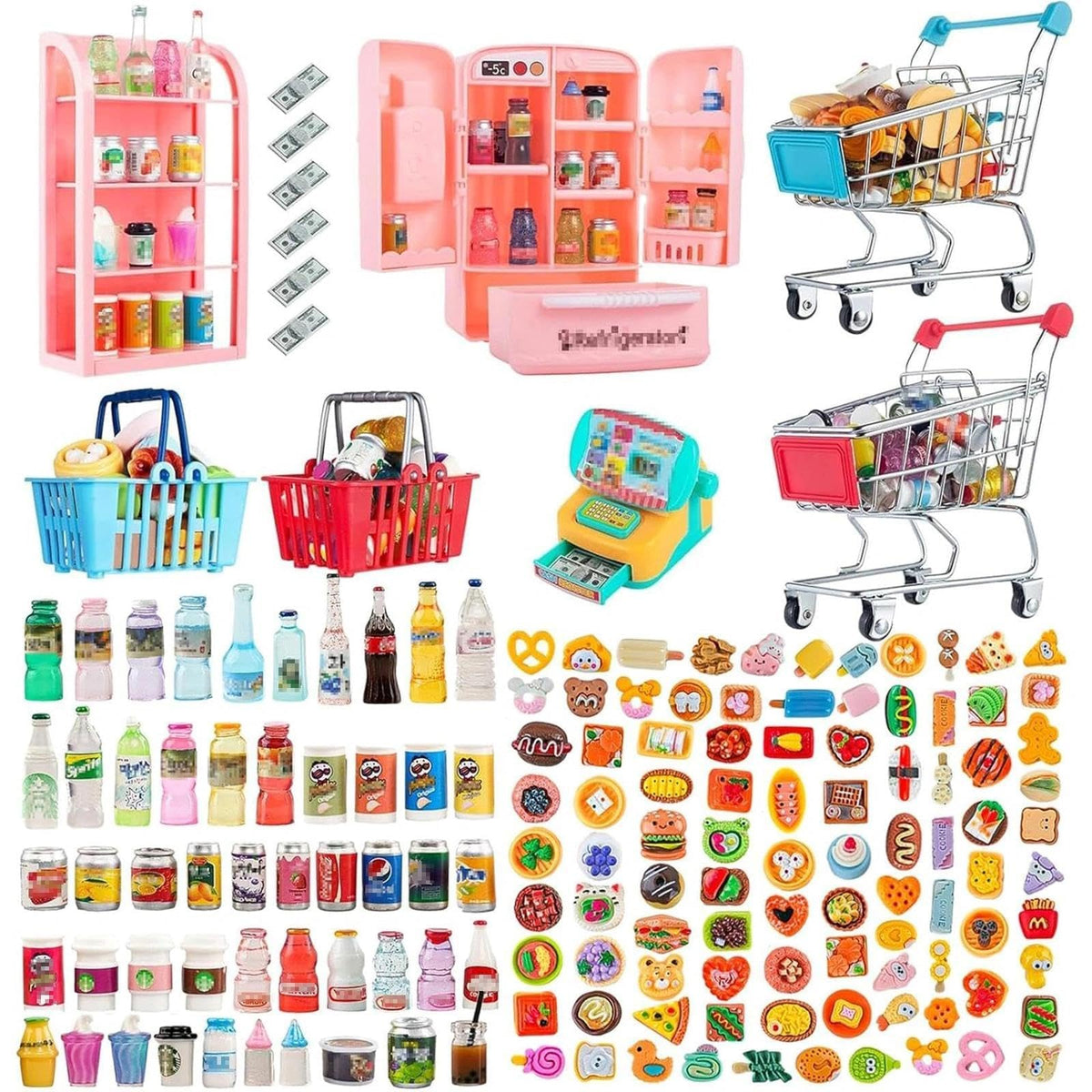 Wehoo red mini shopping cart with realistic details for dollhouse scenes