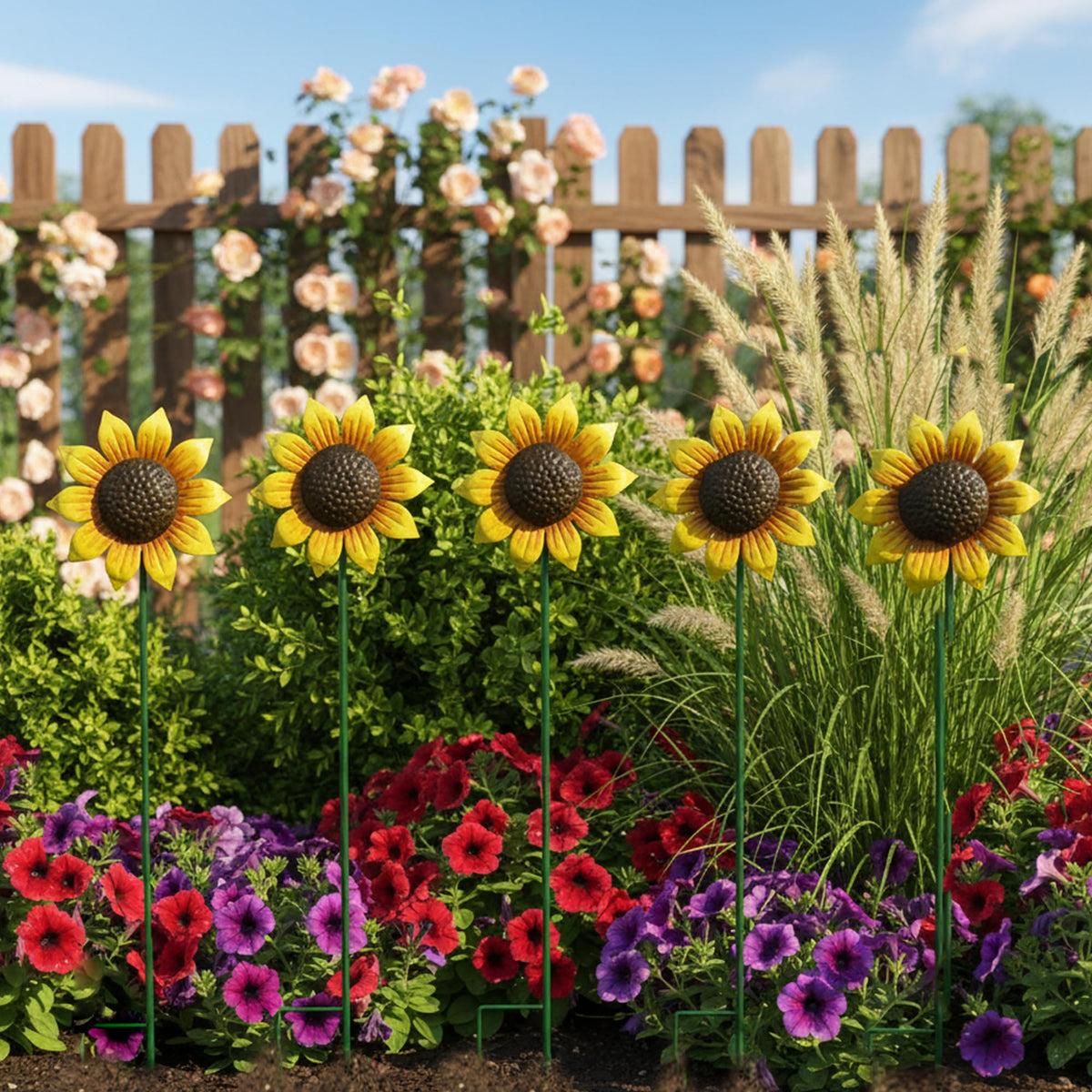 Weibefee sunflower wind spinner yard stakes add color to outdoor space.