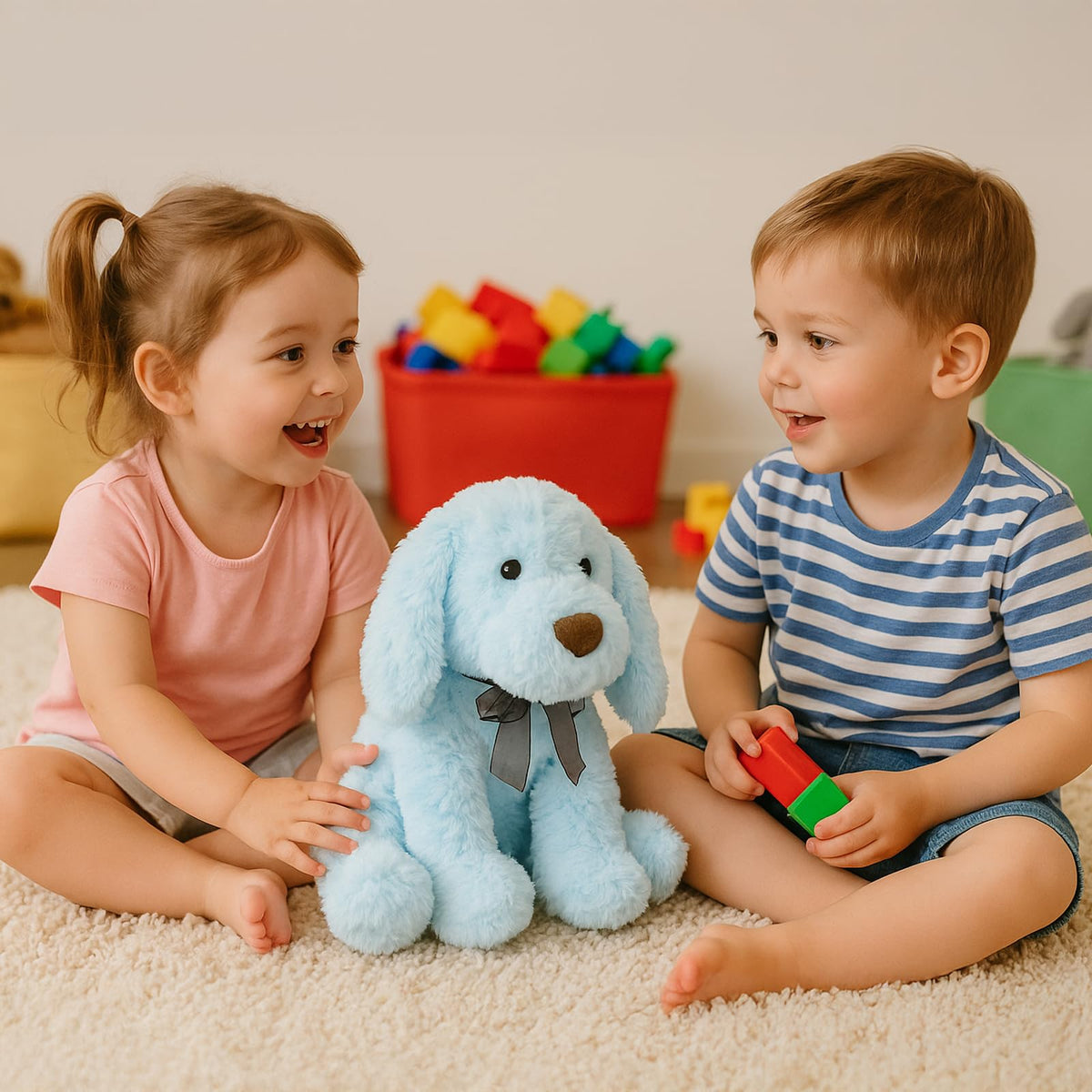 WEIGEDU blue goldendoodle plush side view, visually appealing and portable