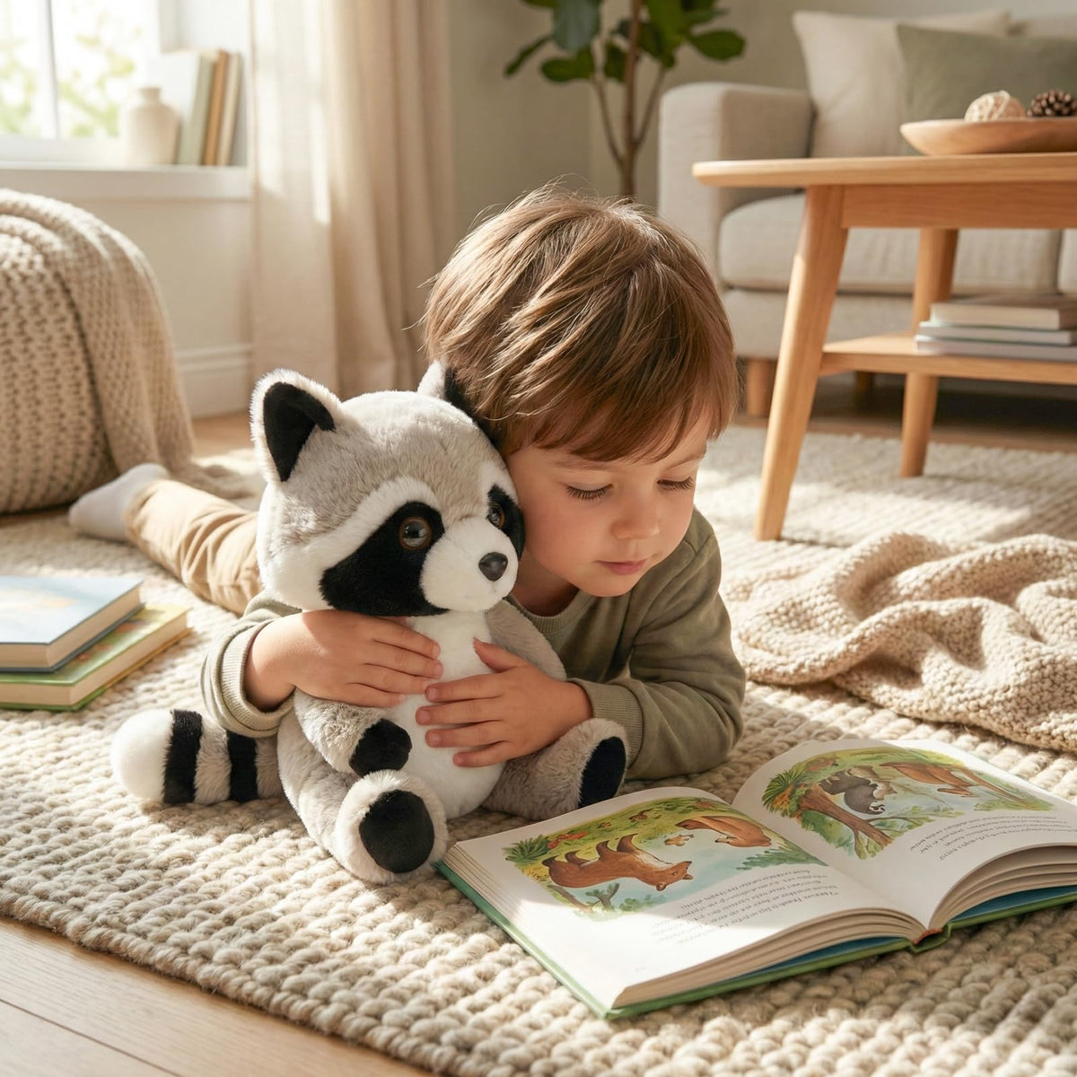 WEIGEDU Coon raccoon plush soft texture, cozy bedtime companion.