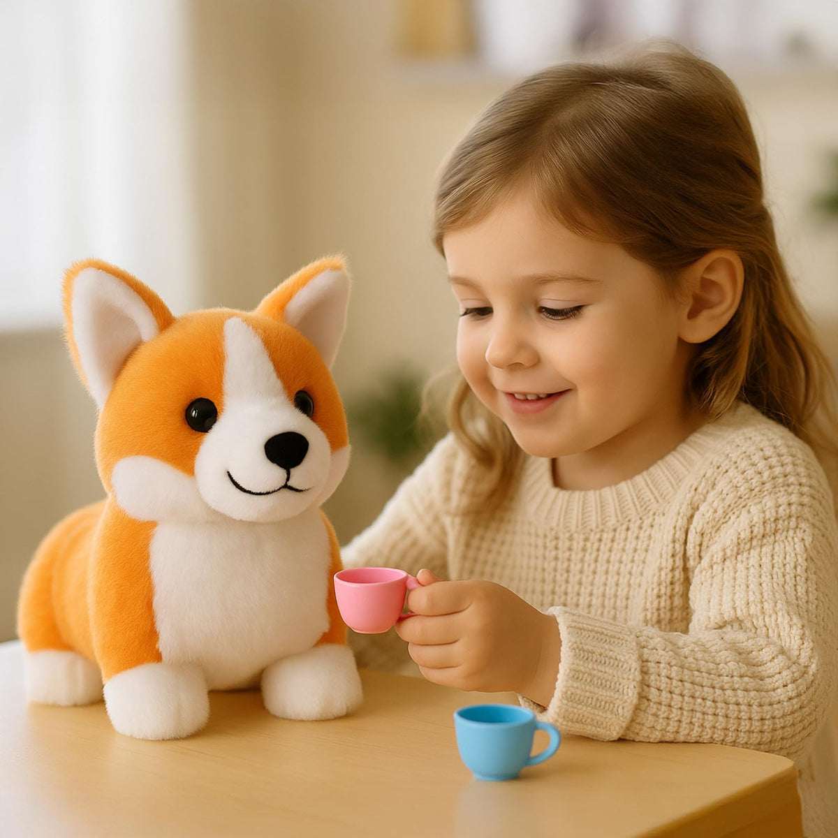 WEIGEDU Corgi Plush Toy measures 12 inches long for versatile play or display.