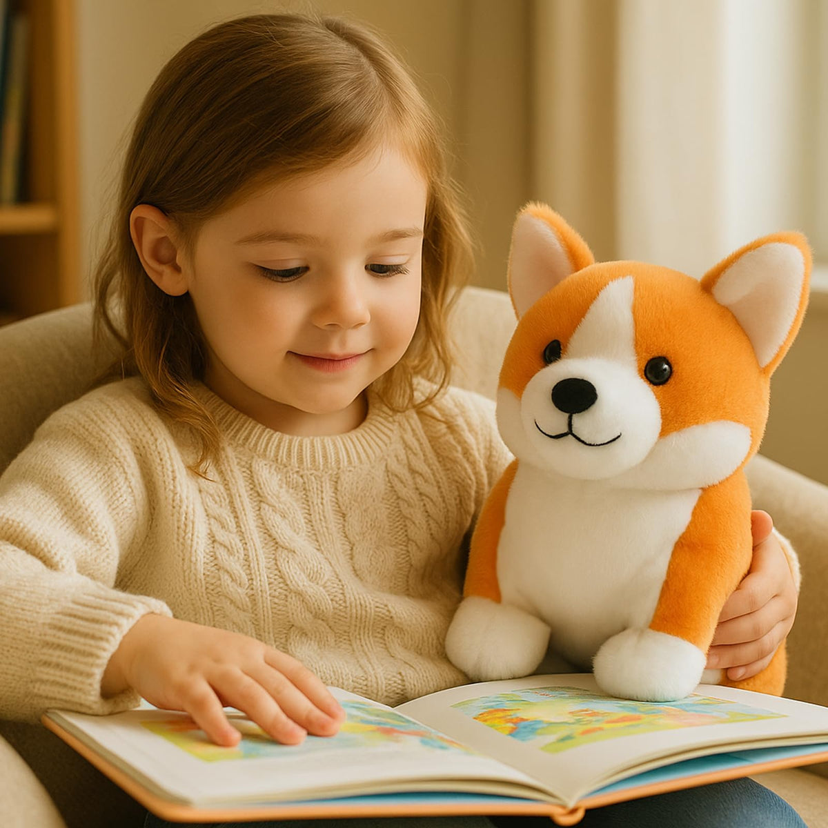 WEIGEDU Corgi Plush Toy's smiling face invites hugs and cozy moments.