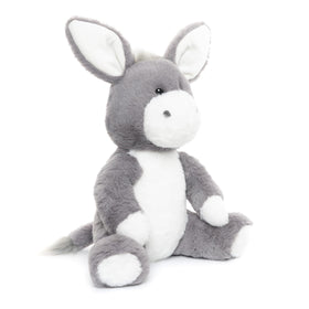 WEIGEDU gray donkey plush side view highlighting portable cuddle partner.