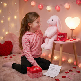 WEIGEDU pink rabbit stands at 17-7 inches for hug-friendly size.