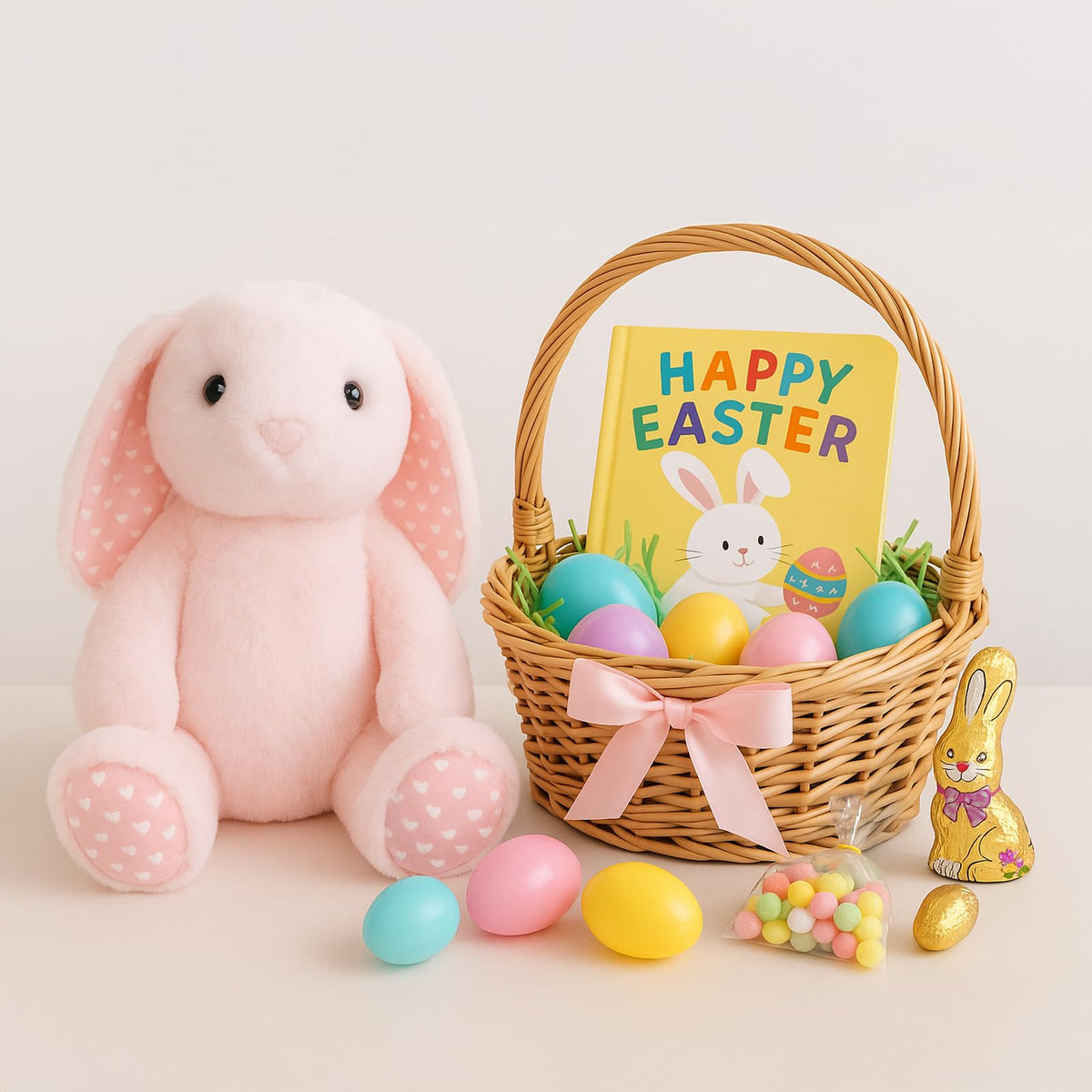 WEIGEDU pink rabbit travels easily as a cuddle buddy.