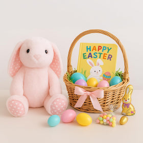 WEIGEDU pink rabbit travels easily as a cuddle buddy.