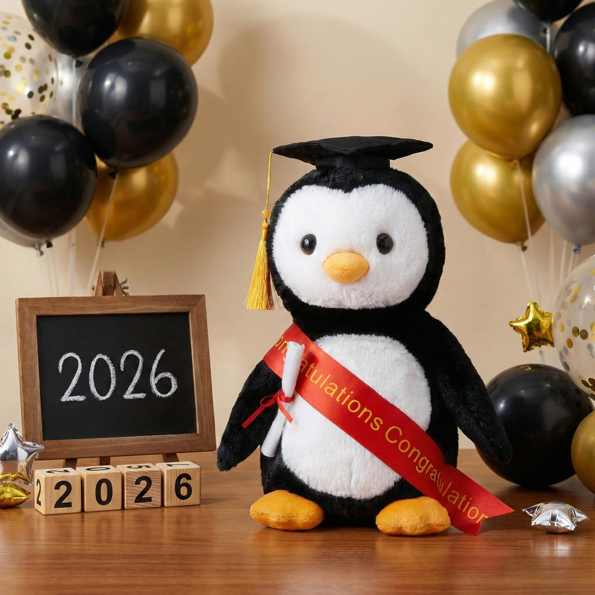 WEIGEDU plush penguin doctoral tam hat close-up, a thoughtful milestone keepsake
