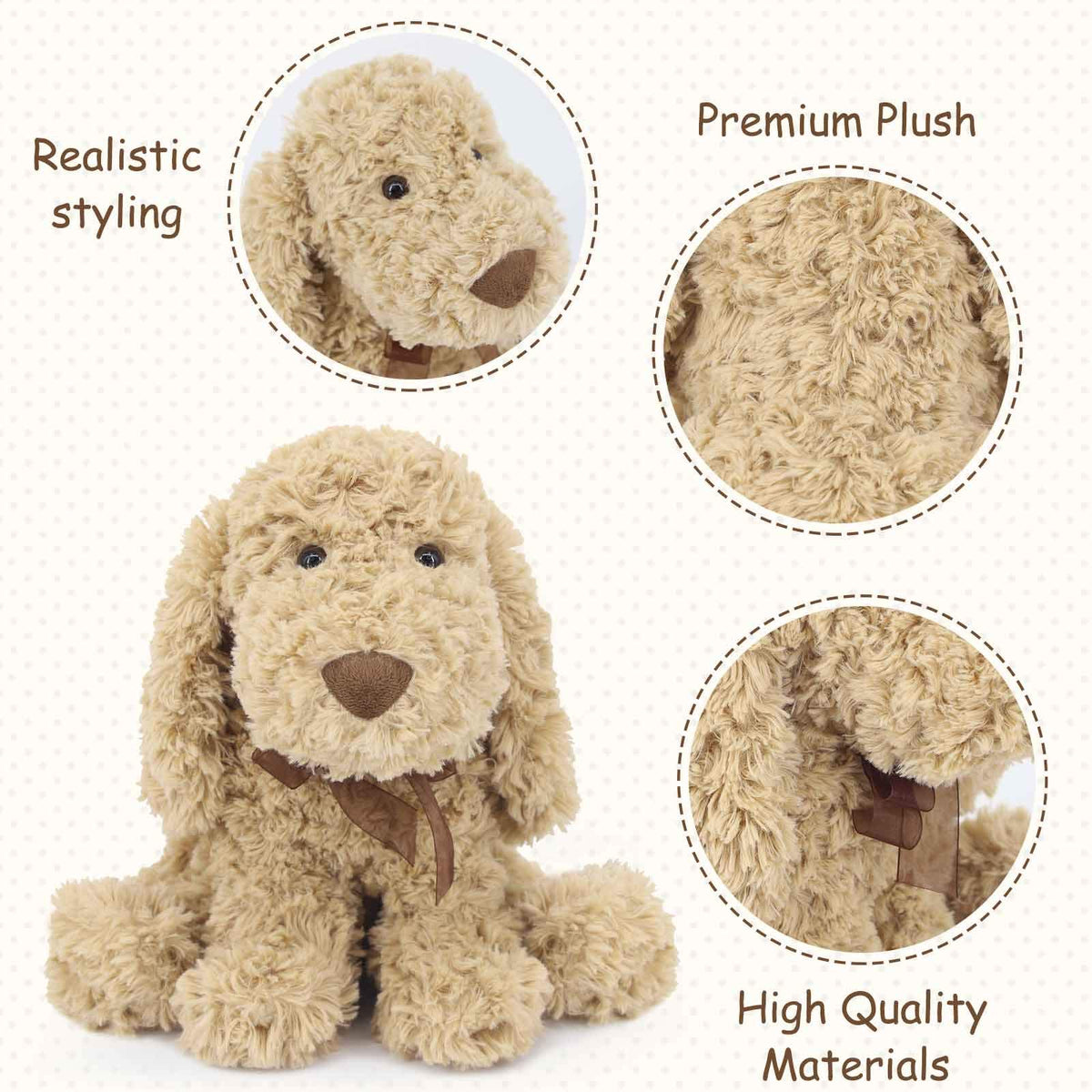 WEIGEDU 11.8-inch Goldendoodle plush size, kid-friendly portable companion.