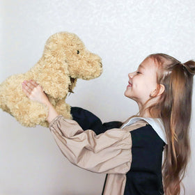 WEIGEDU Poodle Puppy Goldendoodle plush closeup fluff, inviting touch.