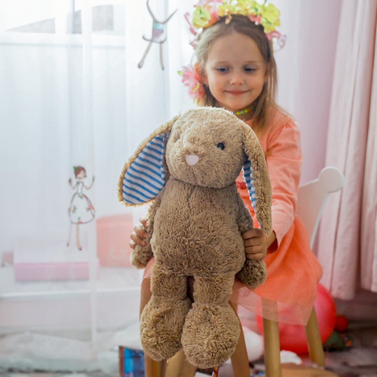 WEIGEDU rabbit plush measures seventeen point seven inches for comforting cuddles