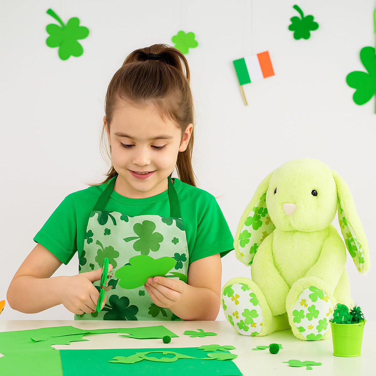 WEIGEDU shamrock-print-rabbit plush brings festive charm and soft hugs.