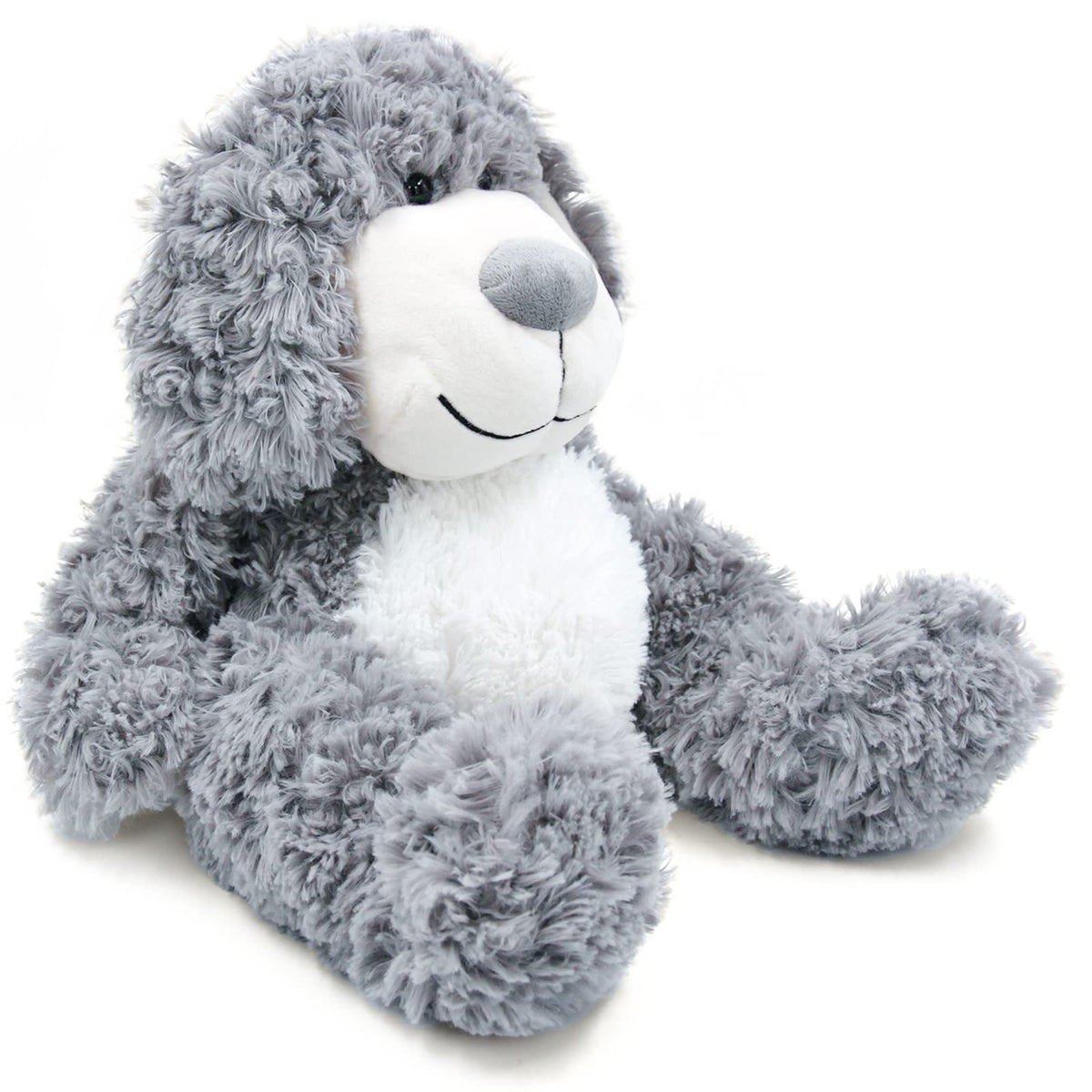WEIGEDU Smiling Gray Puppy plush full-body view for a huggable bedtime friend
