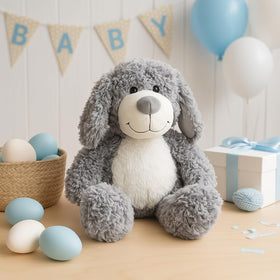 WEIGEDU Smiling Gray Puppy plush for nursery decor and gentle companionship