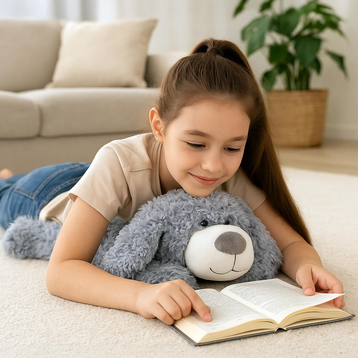 WEIGEDU Smiling Gray Puppy plush size 17-7-inch suits kids and adults