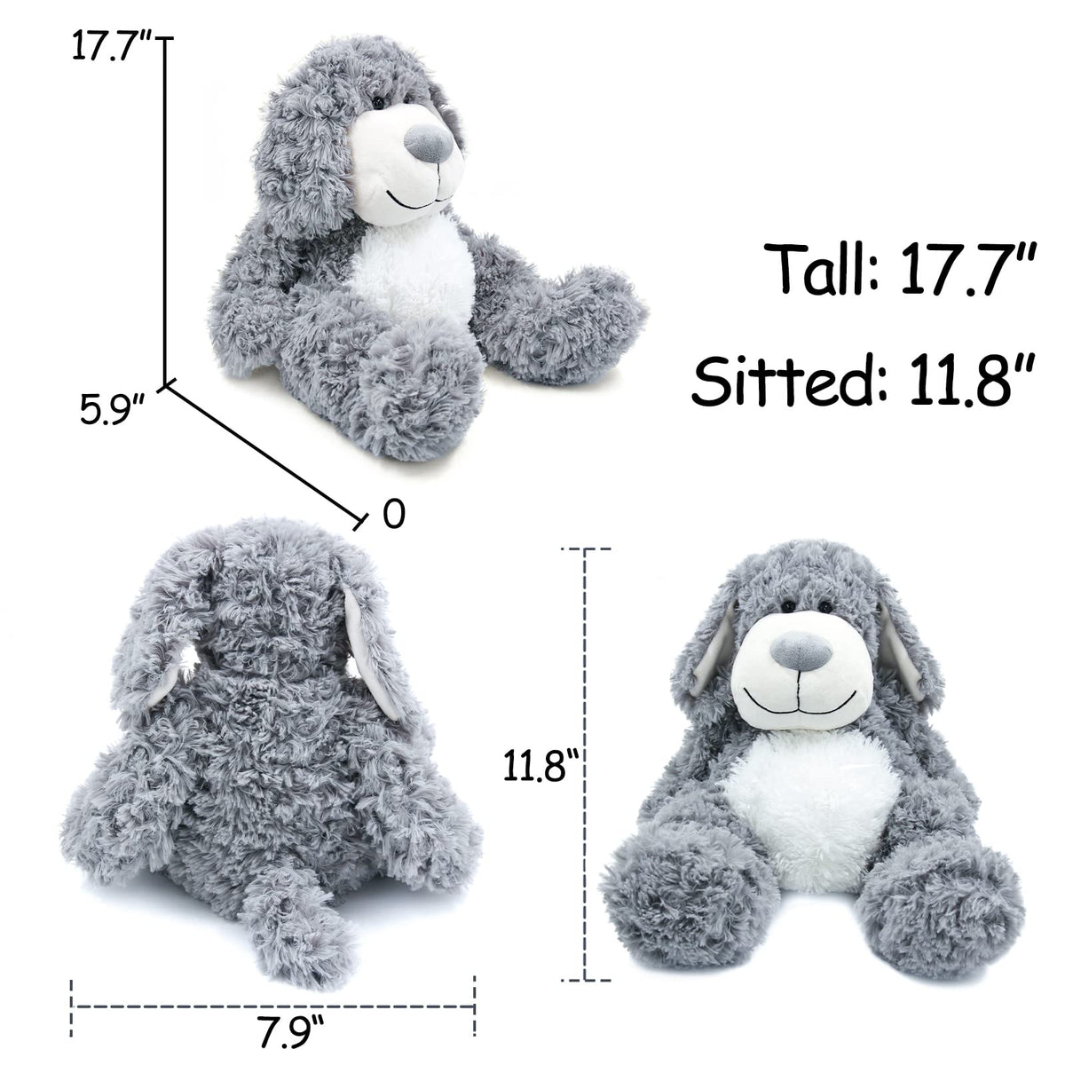 WEIGEDU Smiling Gray Puppy plush snuggle scene showcases warm bedtime bonding