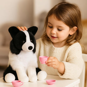 WEIGEDU soft black and white dog toy offers gentle huggability for kids