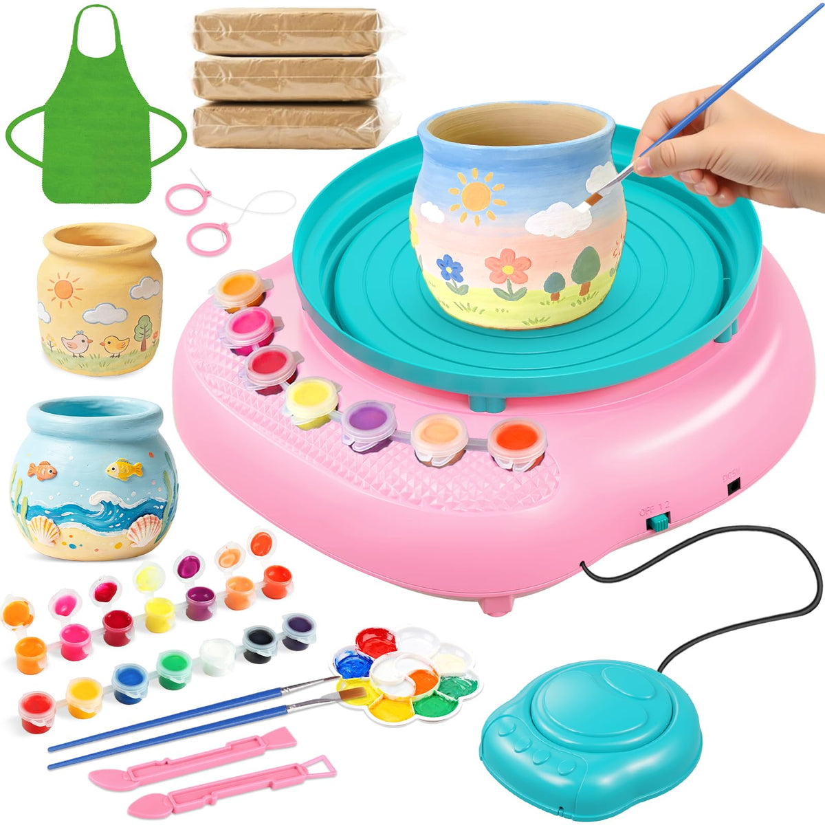 Weilem Easter pottery wheel kit in action, sparking creativity and hands-on play.