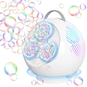 Weilim Bubble Machine shows 360-degree rotation and LED glow for outdoor fun.