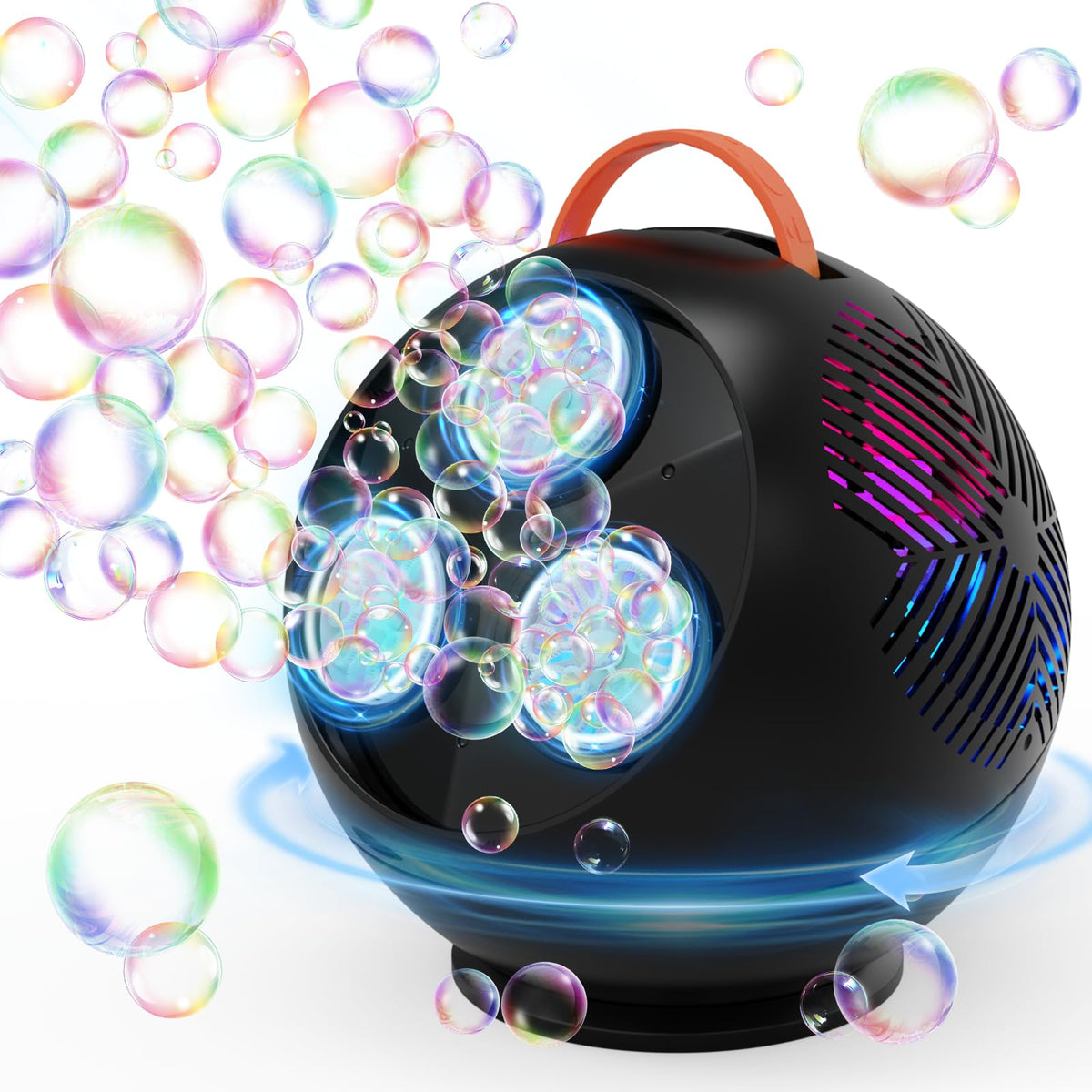 Weilim Bubble Machine with 360° LED rotation for magical night bubbles.