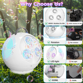 Weilim Bubble Machine highlights a large tank for continuous bubbles at parties.