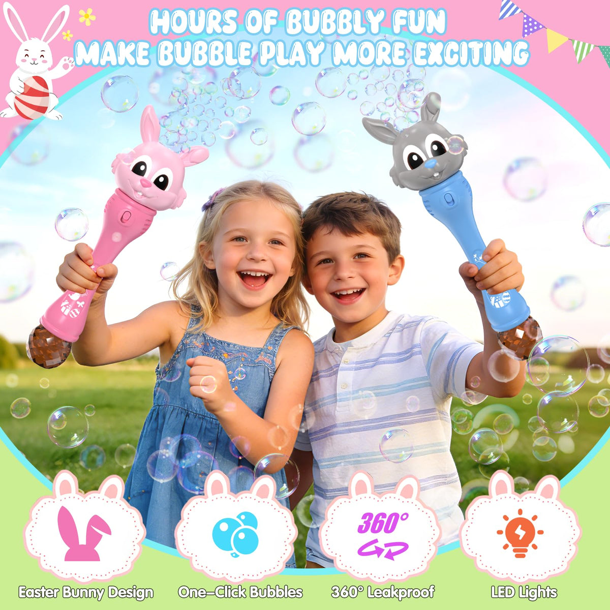 Weilim Easter bunny bubble wand with LED light adds glow to playtime.