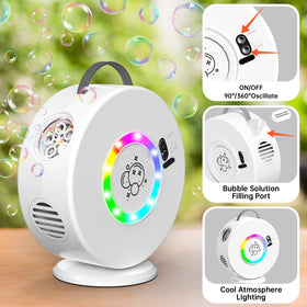 Weilim bubble blower with LED-lights adds colorful glow for parties.
