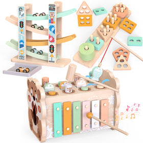 Weilim Montessori 3in1 wooden toy board promotes hands-on exploration and motor skills.