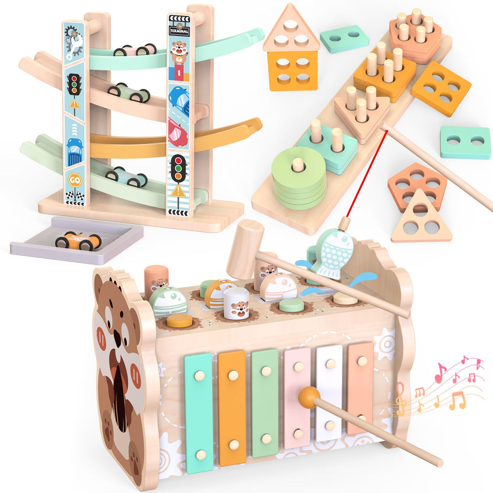 Weilim Montessori 3in1 wooden toy board promotes hands-on exploration and motor skills.