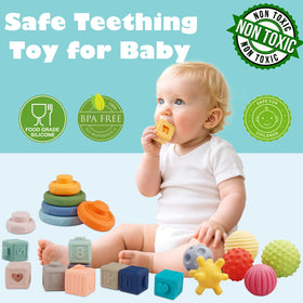 Weilim teething friendly blocks soothe gums while babies chew and explore