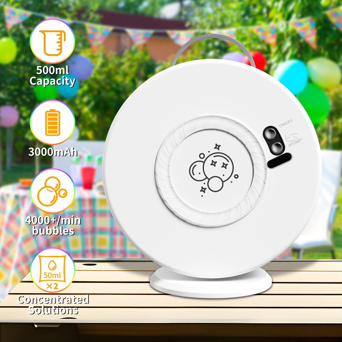 Weilim portable bubble maker travels easily for outdoor events.