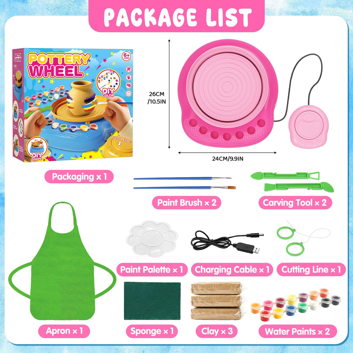 Weilim pottery wheel with 3 air-dry clay packs for quick modeling
