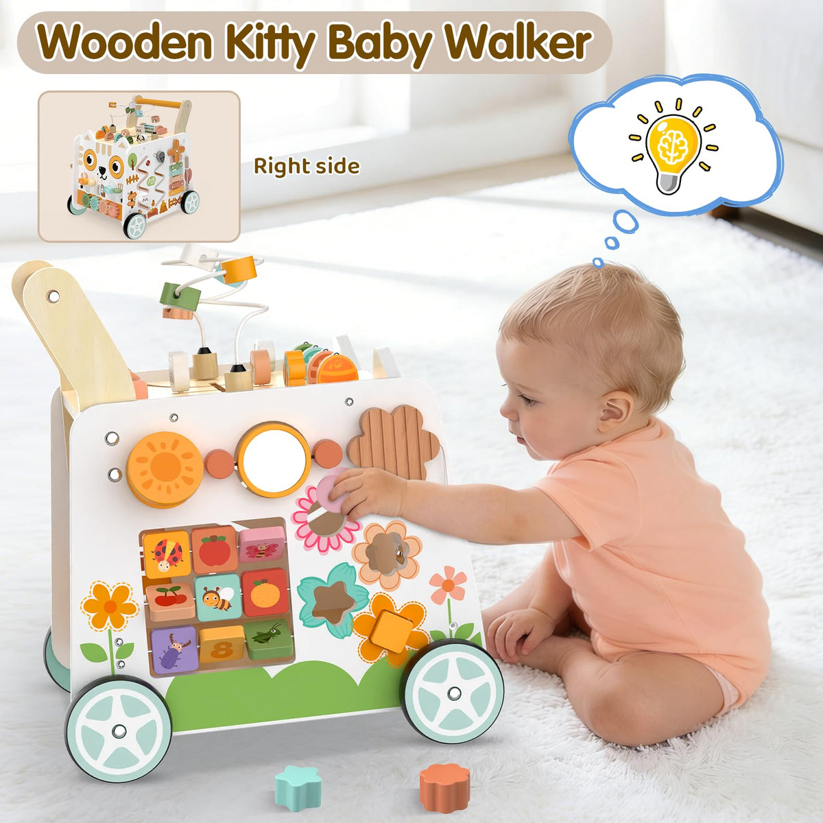 Weilim wooden baby walker adjustable height to grow with your child