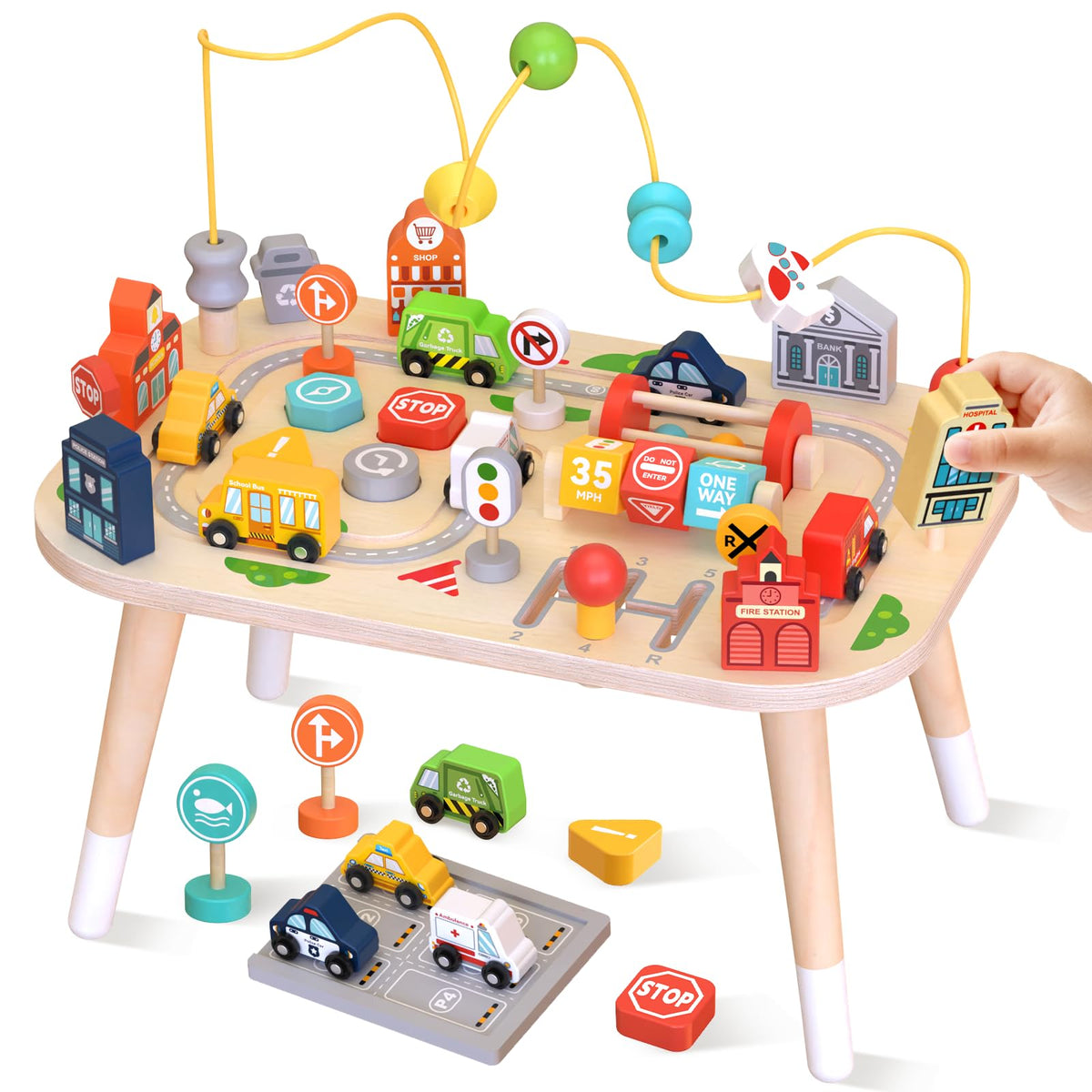 Weilim bead maze on the wooden table supports fine motor skills during play