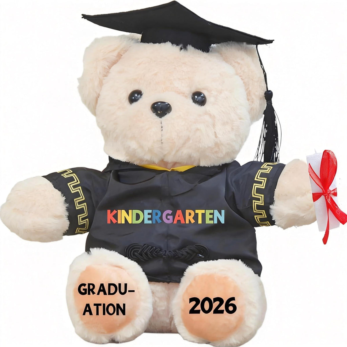 Weimaro Kindergarten Graduation Bear 9in closeup, soft plush keepsake for kids, perfect gift.
