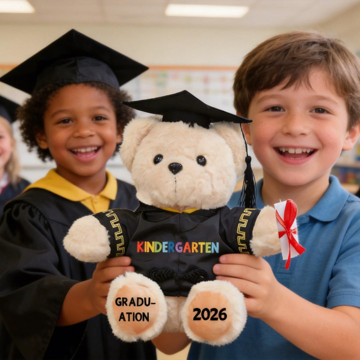 Weimaro Kindergarten Graduation Bear, party decoration with graduation message for celebrations.