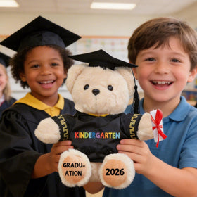 Weimaro Kindergarten Graduation Bear, party decoration with graduation message for celebrations.