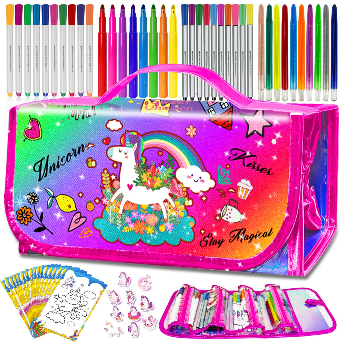 Weirtoya 56-pcs markers set with storage case for mess-free coloring adventures