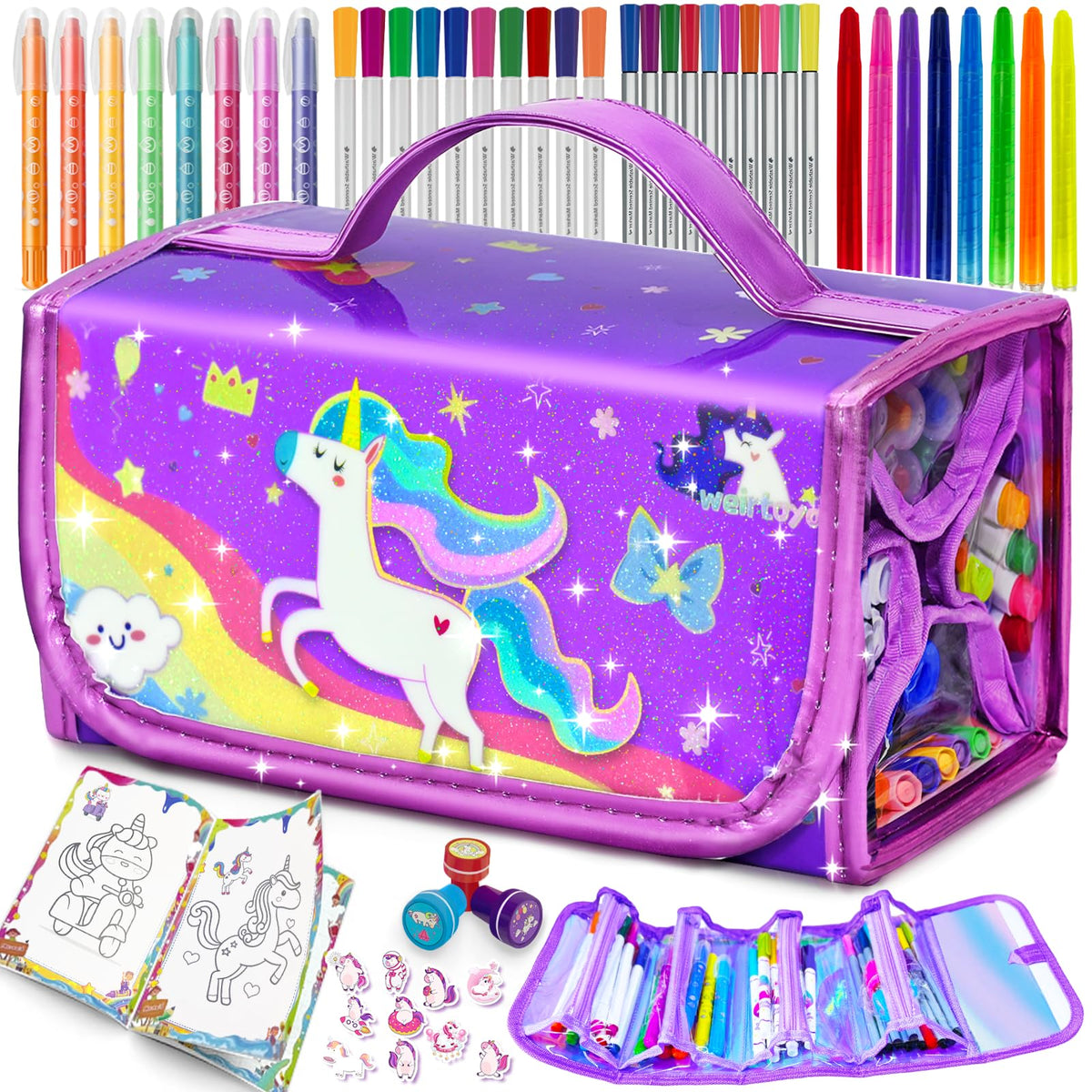 Weirtoya 56pcs markers set in a tote bag for on the go coloring