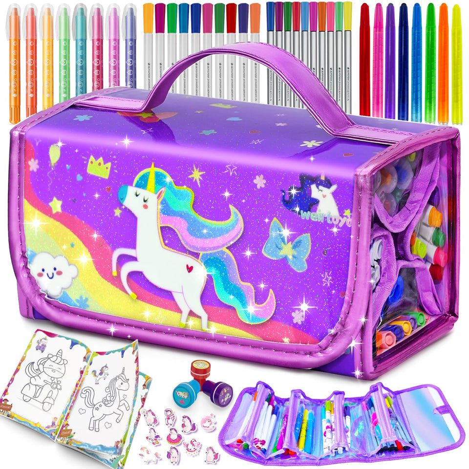 Weirtoya 56pcs markers set in a tote bag for on the go coloring