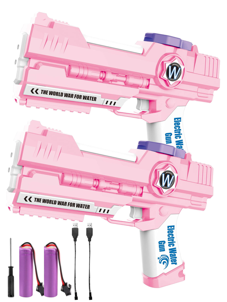 Weirtoya electric water gun with dual nozzle for faster splash and extended fun.
