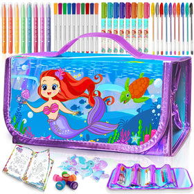 Weirtoya mermaid unicorn art kit pouch keeps supplies organized for travel.