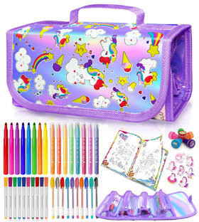 Weirtoya mermaid unicorn art kit purple case open for creative coloring