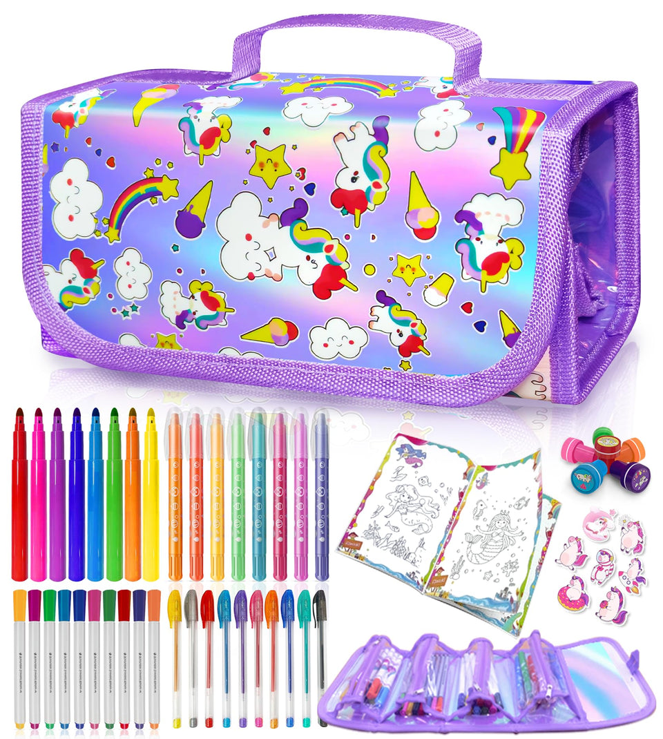 Weirtoya mermaid unicorn art kit purple case open for creative coloring
