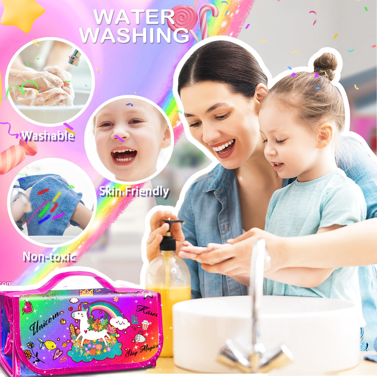 Weirtoya rainbow case with zip compartments keeps art tools organized