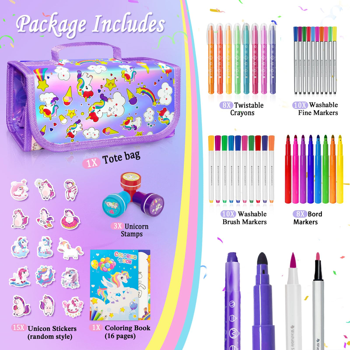 Weirtoya tote bag with unicorn case contents keeps markers organized on the go
