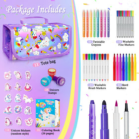 Weirtoya tote bag with unicorn case contents keeps markers organized on the go