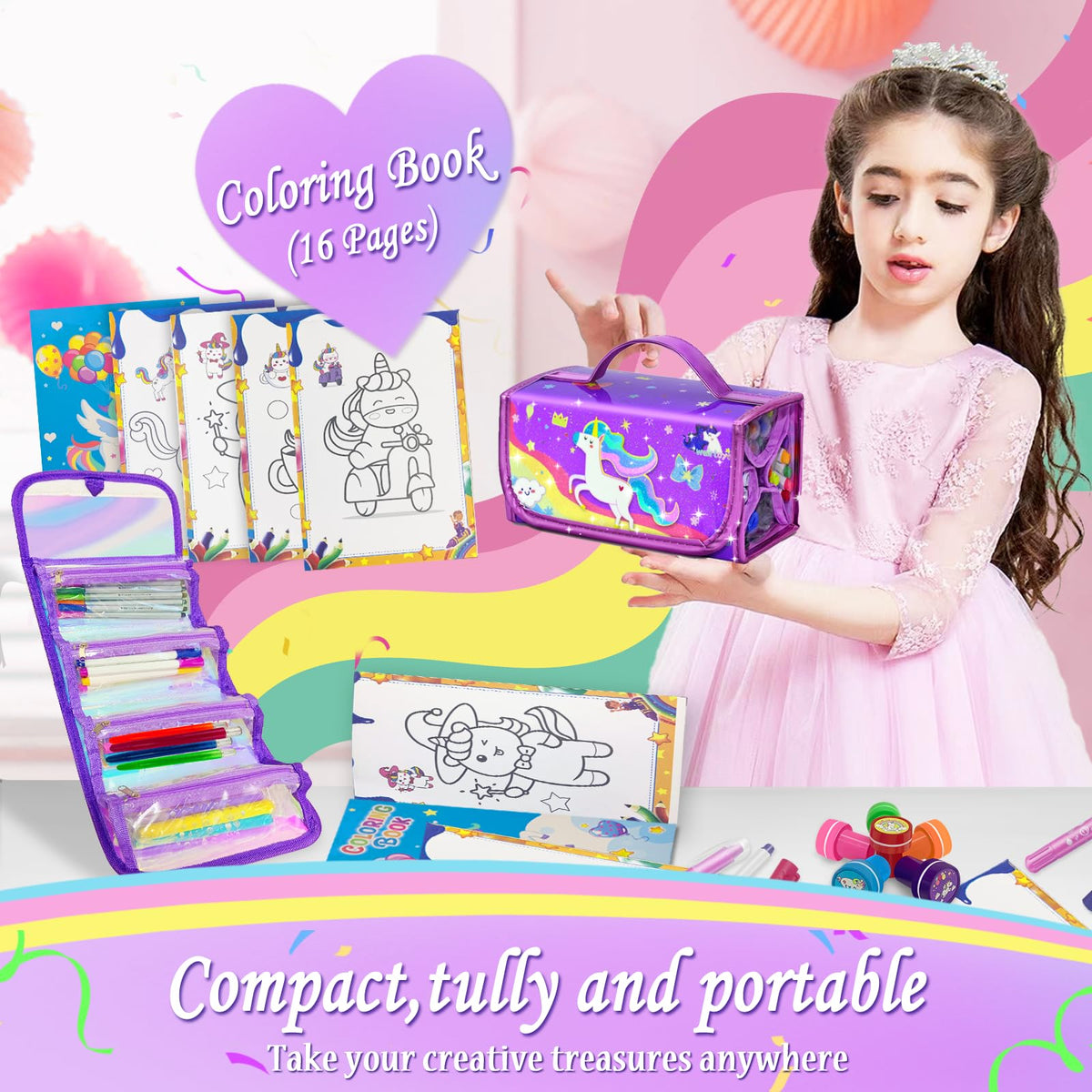 Weirtoya unicorn case with multiple compartments for organization